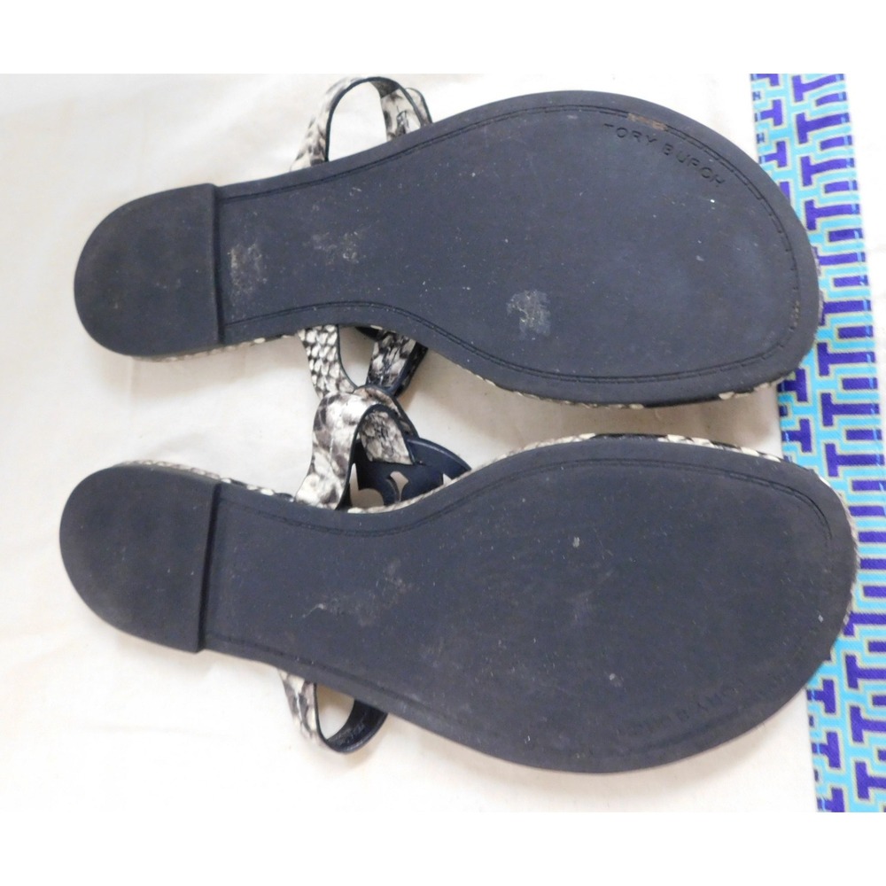 Tory Burch Miller Beige Black Python Embossed Leather Thong Flats sz 7.5 M - Picture 4 of 4